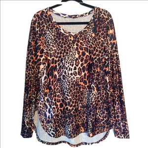 Loveu.Dear Top Women's Tunic Leopard Print Size 1X Long Sleeve Scoop Neck
